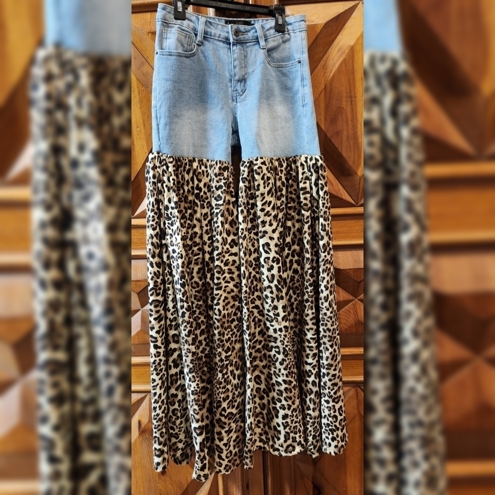 Lucky & Blessed Denim and Leopard Flare Jeans